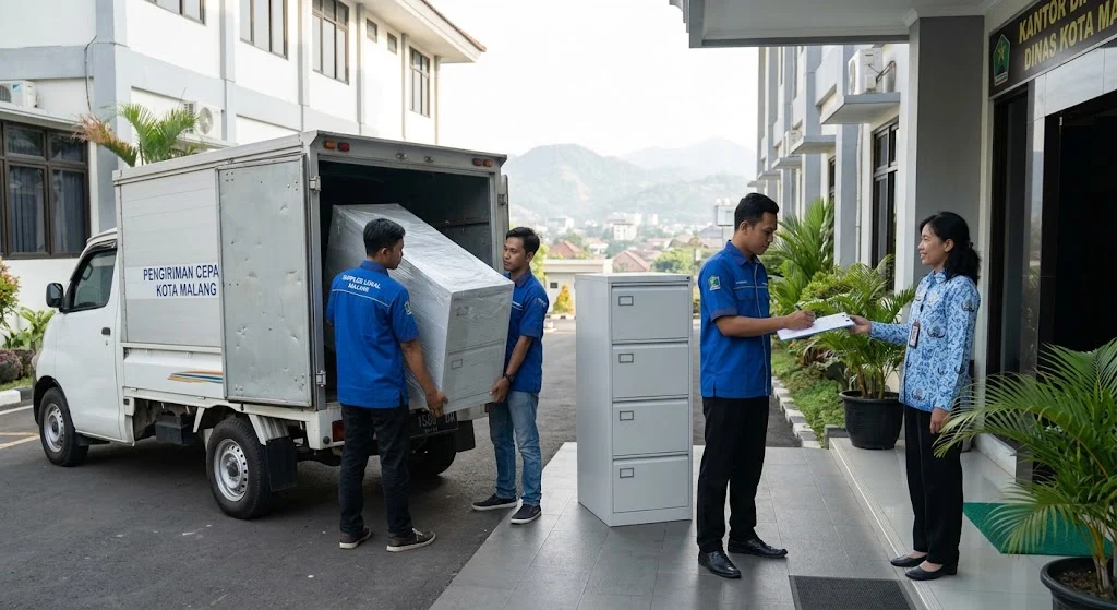 Proses pengadaan dan serah terima unit filling cabinet besi 4 laci