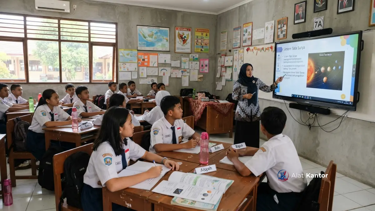 Interactive flat panel terpasang di ruang kelas sekolah