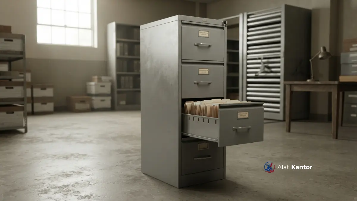 Lemari arsip besi filling cabinet di ruang kearsipan instansi