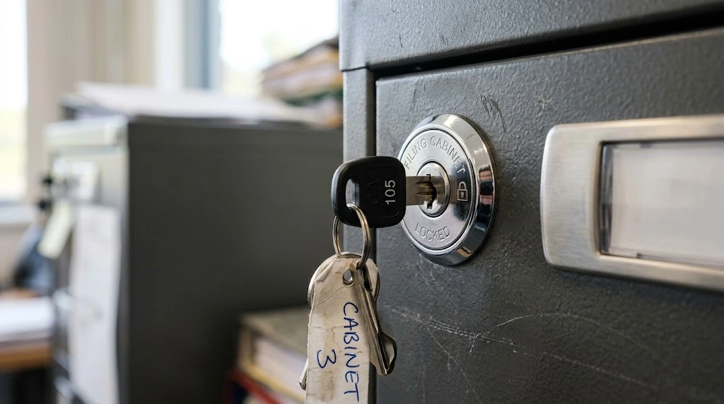 Mekanisme kunci sentral pada filing cabinet besi